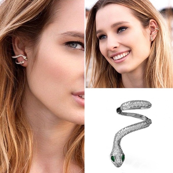 2/$20! Silver Crystal Pave Snake Cuff Earrings - Picture 3 of 9